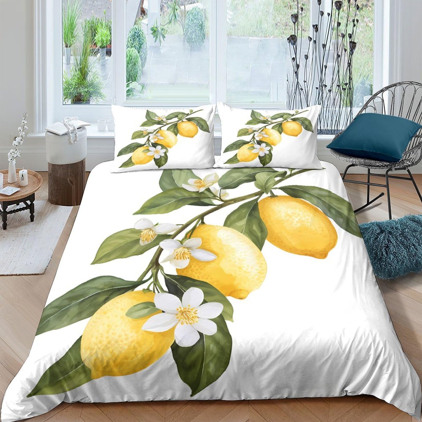 Ctjqhvkz Style-7 3D Printed Lemon Blossom Fitted Sheet Microfiber Soft Yellow Fruit Bed Cover For Bedroom Guest Room Dorm Mattress Decor Single（135X200cm）