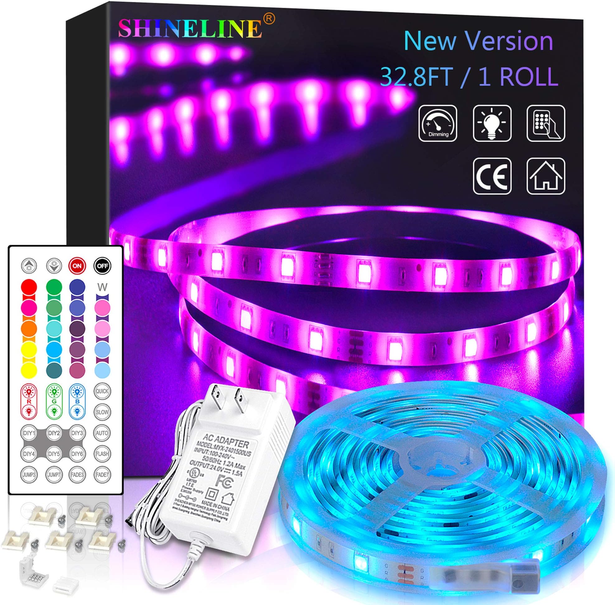 Amazon Com Led Strip Lights 32 8ft 1 Roll Rgb Led Lights 5050 Leds Rope Light Strip Kit With 44 Key Remote Control And 24v Power Supply Led Tiktok Lights For Bedroom Room Kitchen