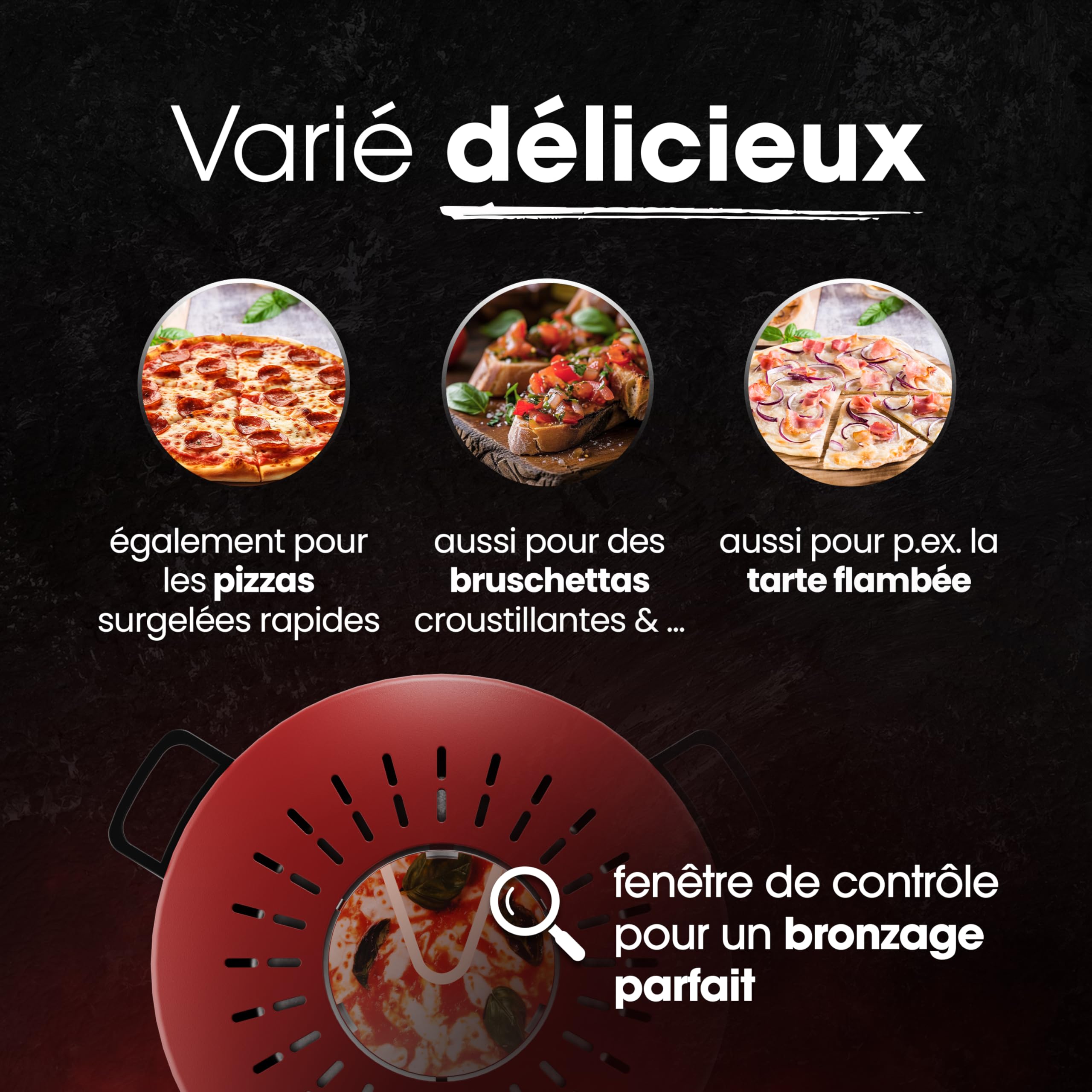 Clatronic® four à pizza | 350°C p. pizza italienne en pierre à la maison |électrique | aussi pour pizzas surgelées | pizza en moins de 5 min. | pierre à pizza Ø32cm et accessoires inclus | PM 3787