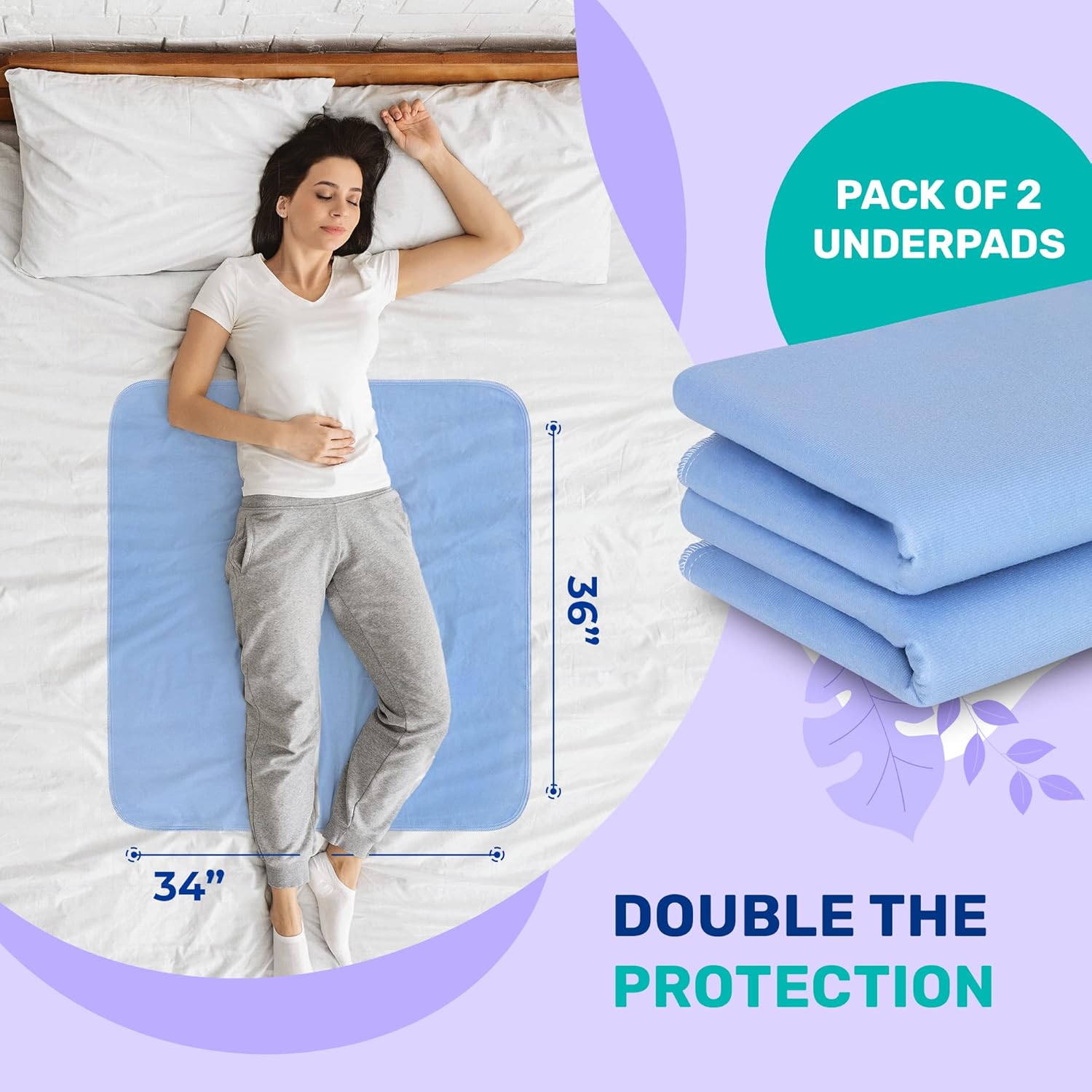 Hearth & Harbor Incontinence Bed Pads Washable Waterproof 34”x36”, Washable Pee Pads for Adults, Elderly, Kids & Pets, Heavy Absorbency Pads for Beds for Incontinence Adults 12 Pack Reusable Underpads