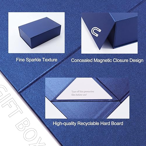 Miniatura 7 de Paquete de 4 cajas de regalo de 12 x 8 x 4 pulgadas con tapas de cierre magnético, caja magnética azul para bodas, propuestas de dama de honor,