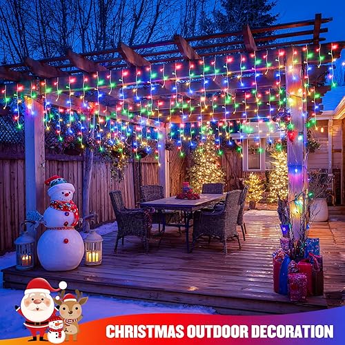 Miniatura 6 de JMEXSUSS 400 luces LED de Navidad de carámbano de 38.8 pies con control remoto, tira de luces multicolor para exteriores enchufables, 8 modos para