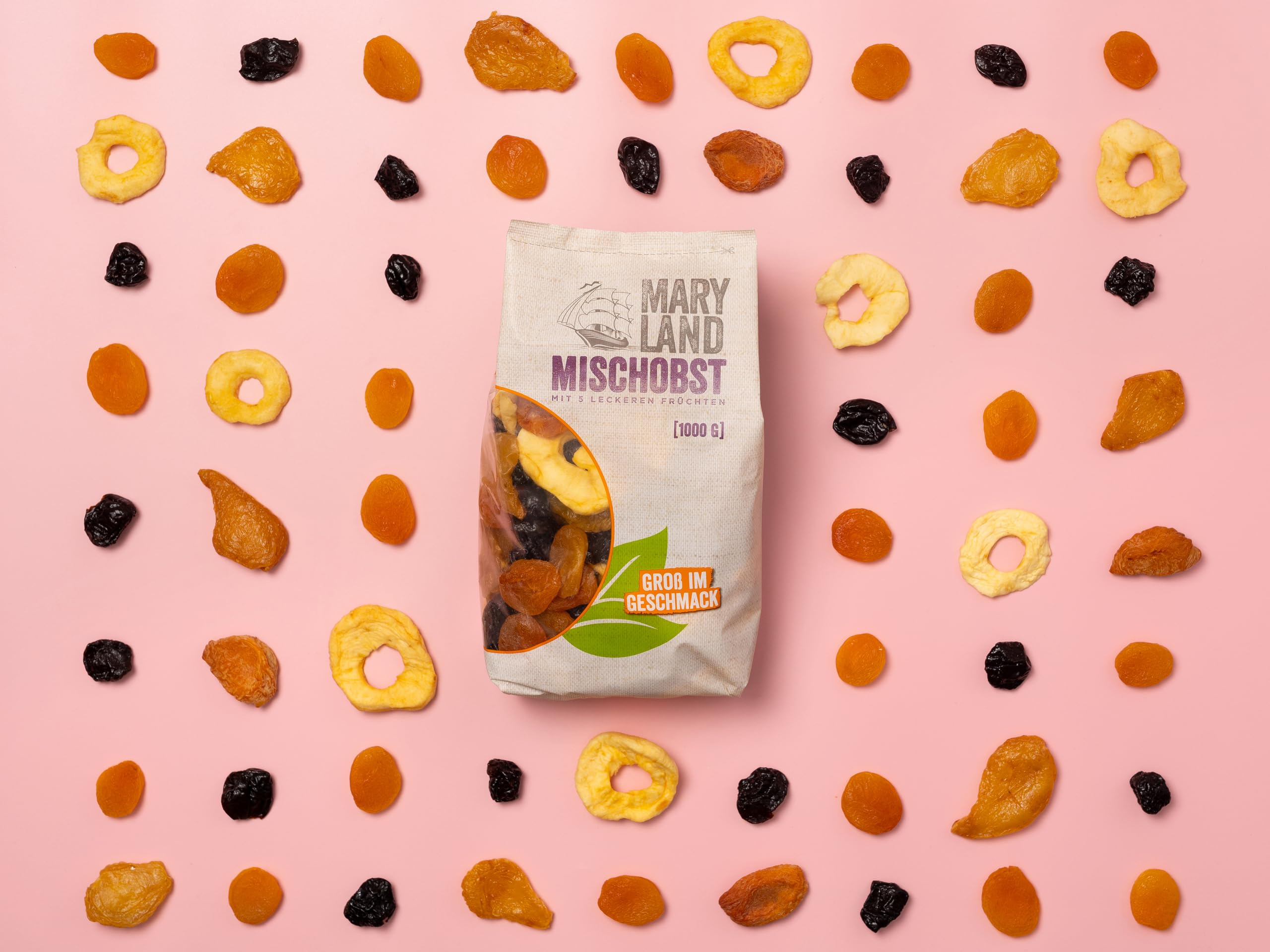 Maryland Mischobst 4 x 1kg Vorratspackung – Mit getrockneten Apfelringen, Pflaumen, Aprikosen, Birnen und Pfirsichen im Großbeutel – Veganes Trockenobst, perfekt zum Snacken (4 x 1kg)