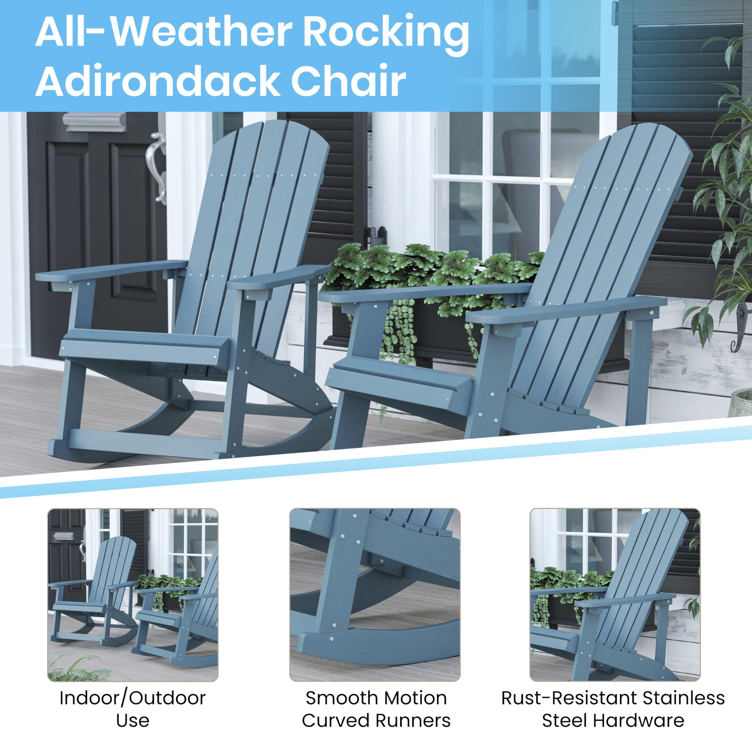BizChair Poly Resin Wood Adirondack Rocking Chair