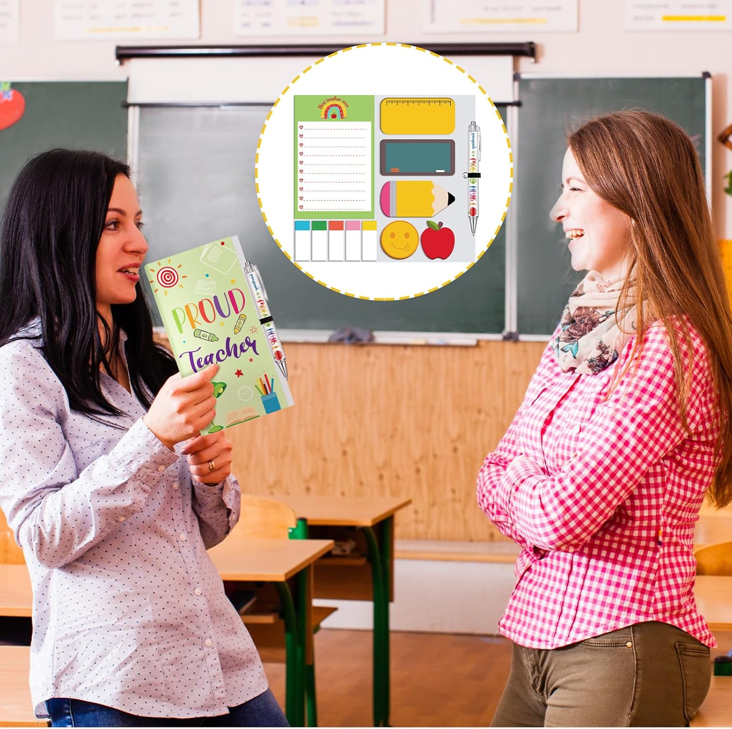 6 Pack Teaching is a Work of Heart Sticky Notes and Pen Set Blackboard Pencil Apple Self-Stick Note Pads Teacher Appreciation Gifts Writing Memo Pads Page Back to School Office Supplies - Image 4