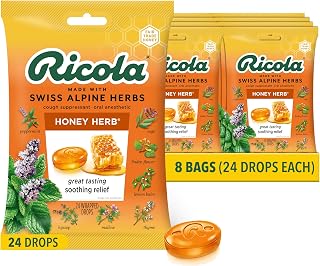Honey Herb Cough Drops, 24 Count (Pack of 8) Cough Suppressant Throat Drops with Naturally Sourced Menthol, Pleasing Herbal Taste for Coughs & Throat Irritation Symptom Relief
