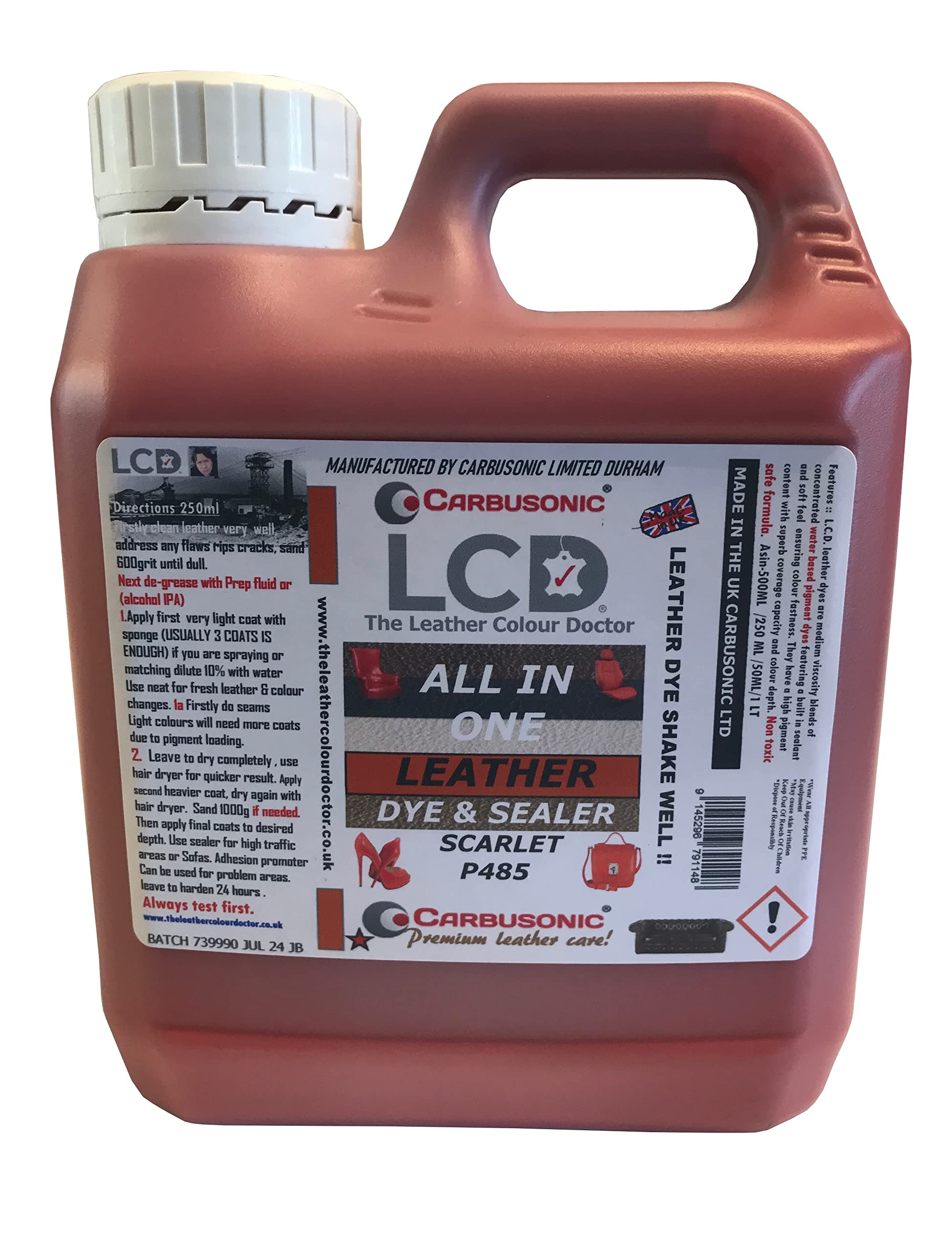 Carbusonic All in one Leather dye and sealant, Interior Leather Paint for Car Seats, Sofas, Arm Chairs, Shoes, Handbags & More. (Dark Grey, 500 ml) — view 4