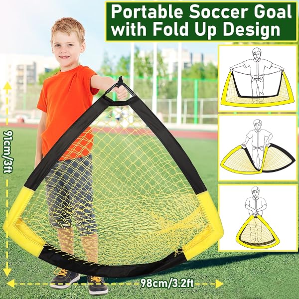 Happy Jump But de Football Pop-Up Pliable | 1 ou 2 Buts : 120x90 / 152x110 / 213x152 cm | Optionnel avec Ballon, Pompe et Cônes | But Portable pour Jardin et Entraînement - 3