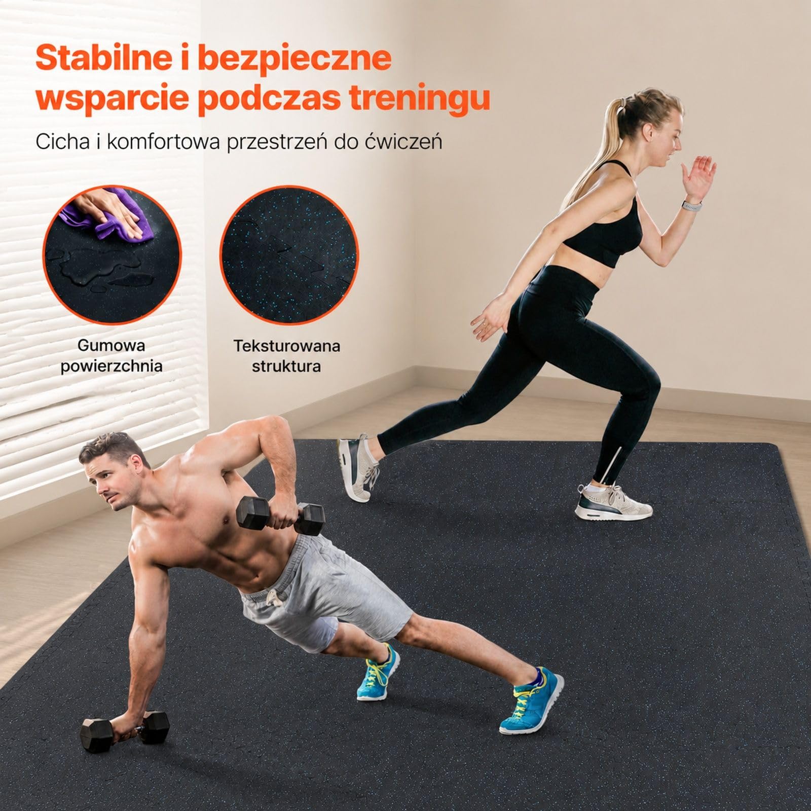 Zestaw 25 łączonych mat podłogowych z gumy i pianki EVA, czarno-niebieskie, do siłowni i fitnessu