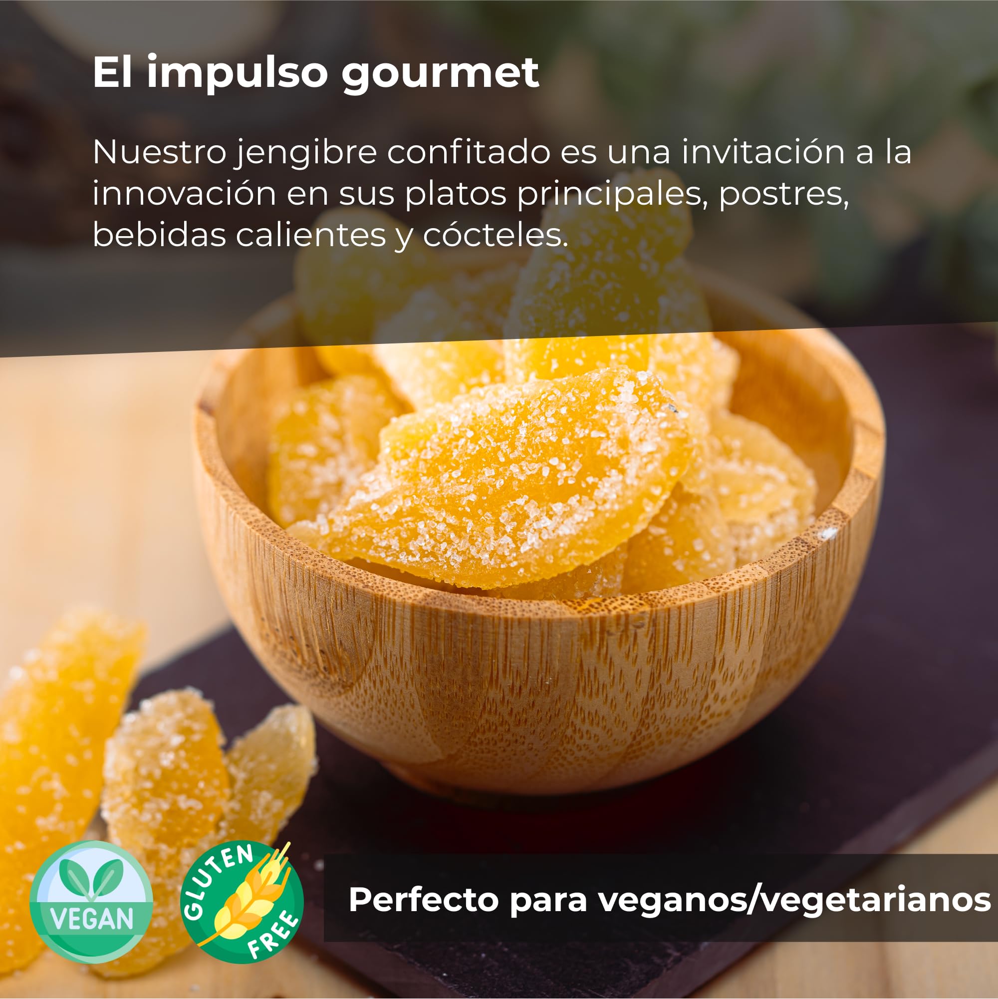 Jengibre Confitado en Trozos 1kg | Fruta Seca Deshidratada | Rodajas de Jengibre Glaseadas | Láminas Desecadas Azucaradas | Snack Dulce | IDEAL para recetas | Vegetarianos y Veganos | Dorimed
