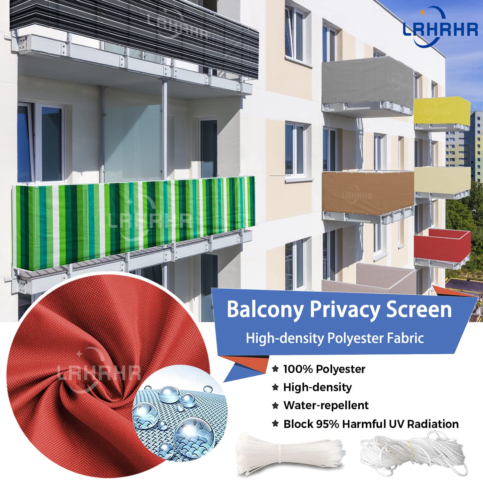 Osłona balkonowa, ochrona przed wzrokiem, na patio, wodoodporna, blokada UV, osłona balkonowa z opaskami kablowymi i liną, czerwona, 100 x 200 cm