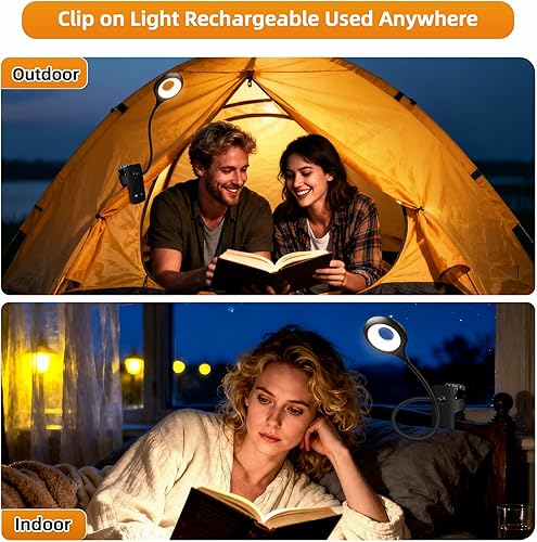 Miniatura 7 de Lámpara de escritorio LED con clip, 5 modos, 5 brillos regulables, luz de abrazadera regulable, batería recargable, lámpara de lectura flexible para