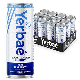 Yerbae Energy Seltzer - Acai Blueberry, No Sugar/Calories/Carbs. Energized by Yerba Mate, Naturally Caffeinated, Plant-Based, Healthy Alternative to Coffee Sugary Sodas, Pack of 12, 12oz cans