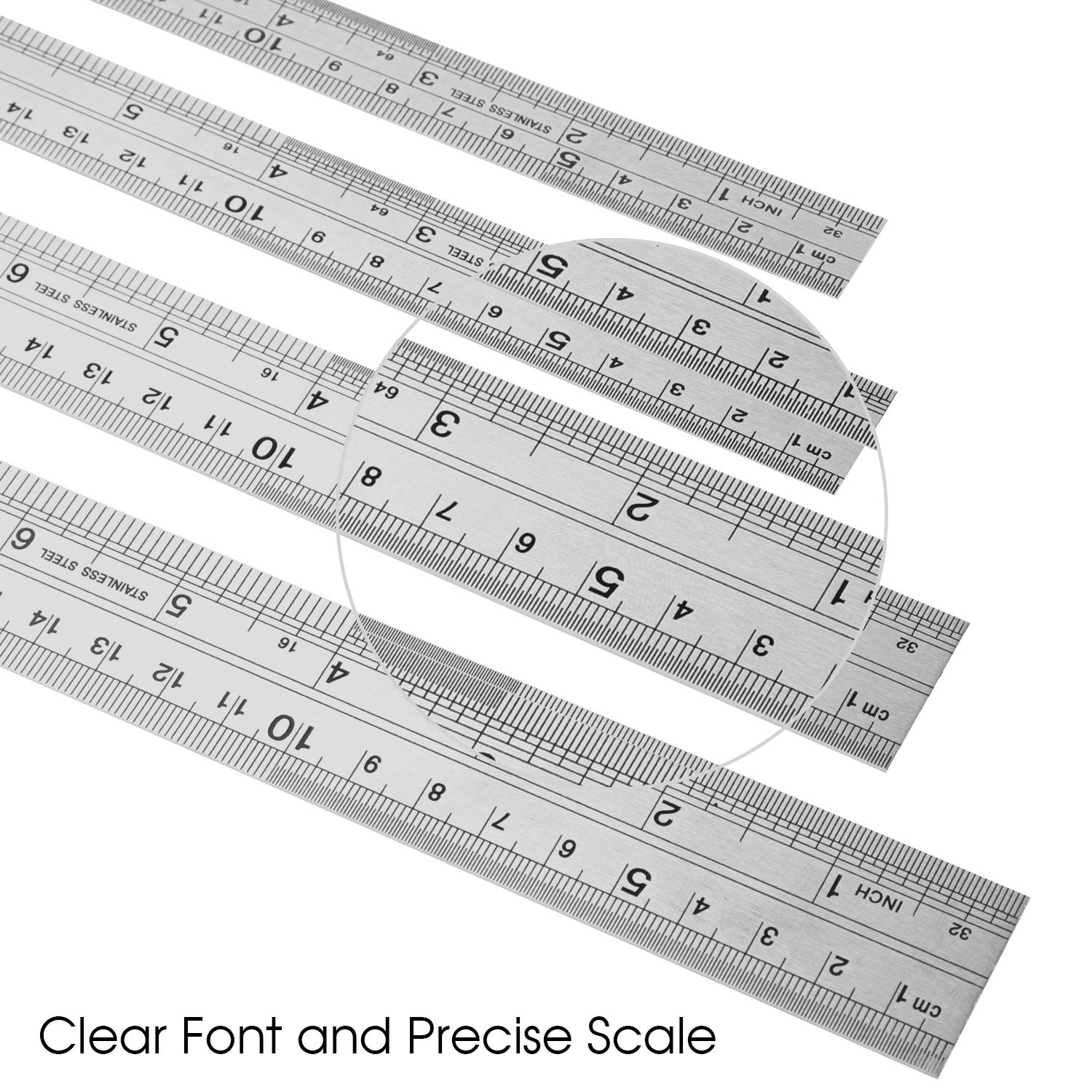 Set di 4 righelli in acciaio inox 15-40 cm per ingegneria, insegnamento