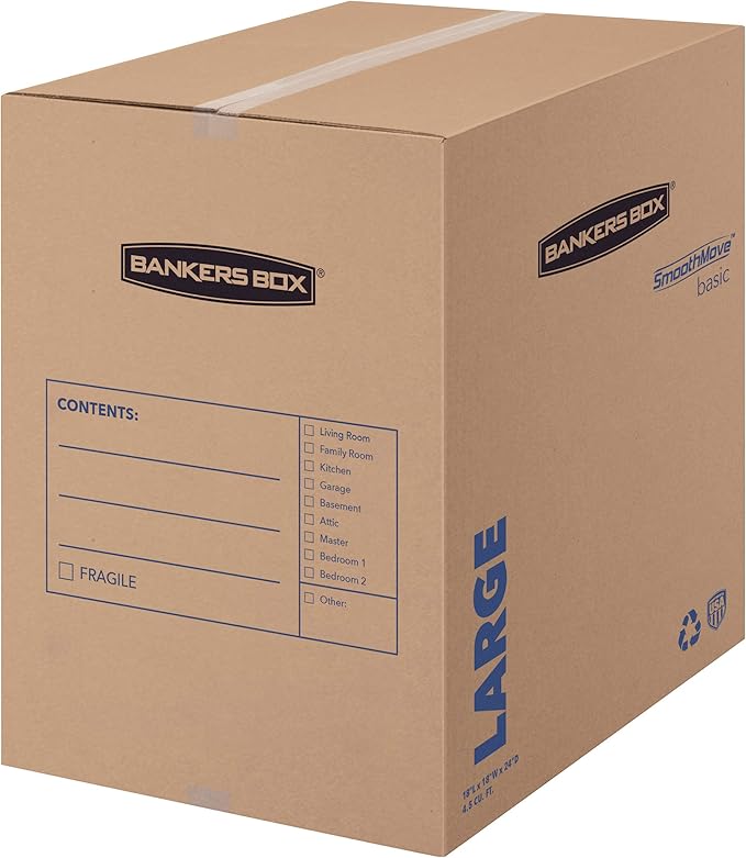 Bankers Box SmoothMove Basic Moving Boxes, Large, 18 x 18 x 24 Inches