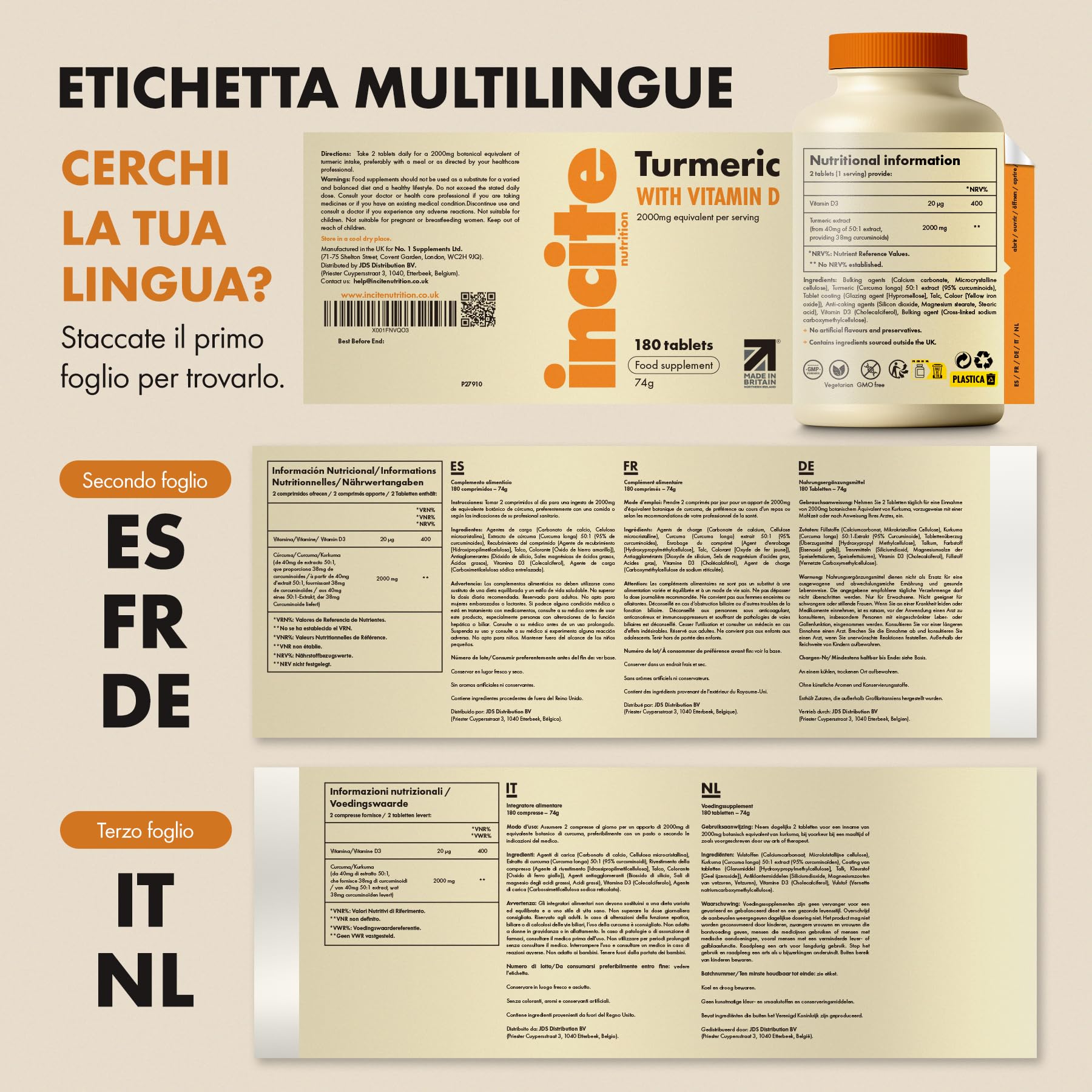Incite Nutrition Turmeric Tablets 2000 mg. 3-Month Supply with Vitamin D. Antioxidant, anti-inflammatory, immune-boosting. Non-GMO, suitable for vegetarians and vegans.