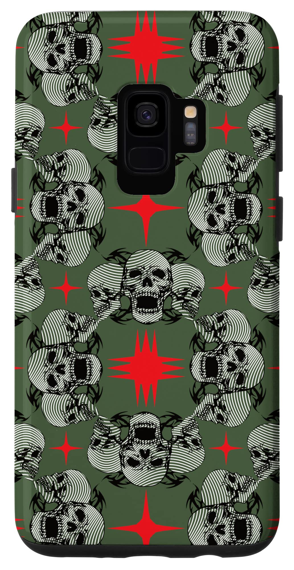 Amazon.com: Galaxy S9 White Skulls with Red Stars Goth Pattern Case : Cell  Phones & Accessories