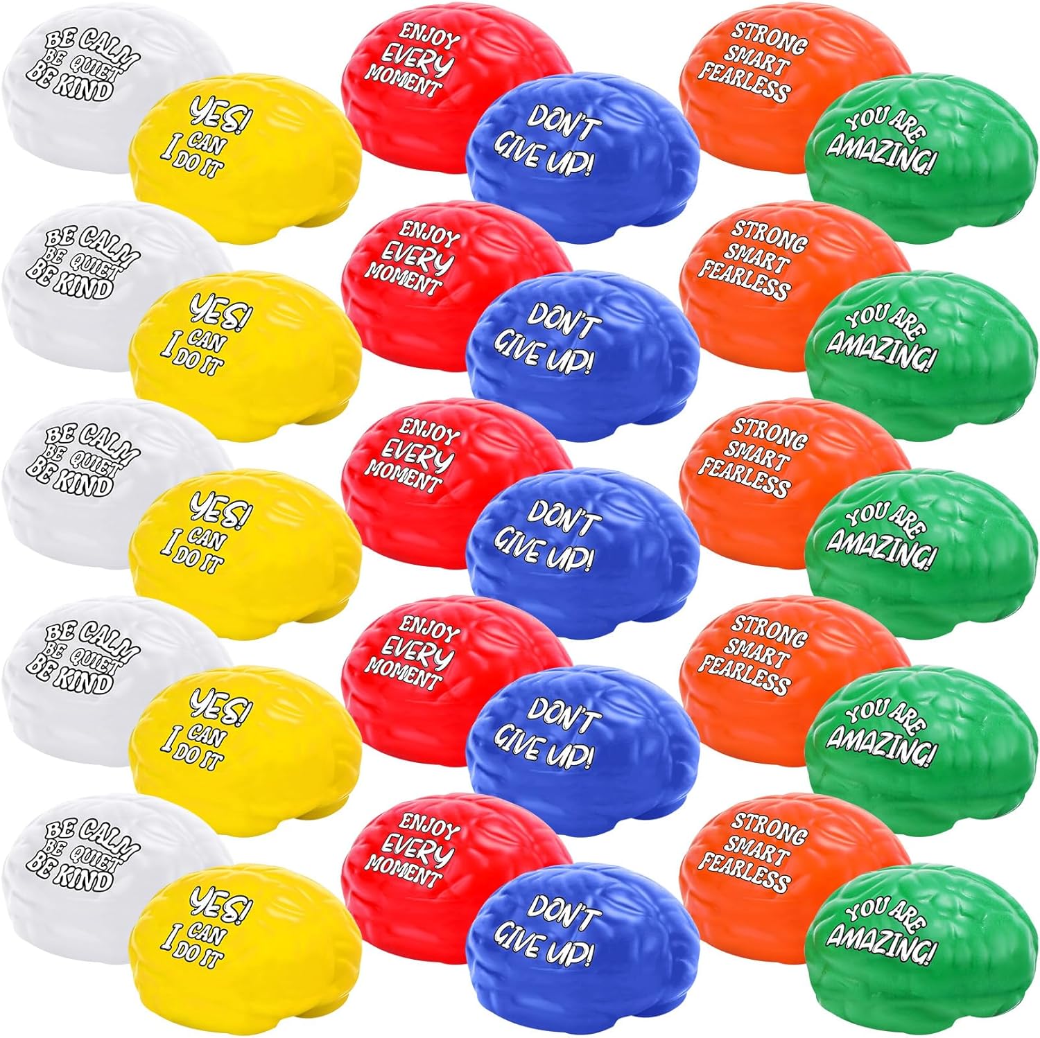 Poen 30 Pack Brain Stress Balls Bulk 3 Inch Motivational Stress Balls Inspirational Quotes Small Anxiety PU Exercise Pressure Toys for Relief Encouraging(Large)