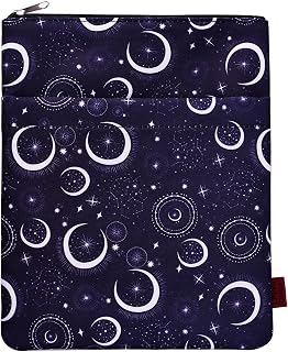 Book Sleeve Moon and Star Book Protector, Book Covers for Paperbacks, Washable Fabric, Book Sleeves with Zipper, Medium 11 Inch X 8.7 Inch