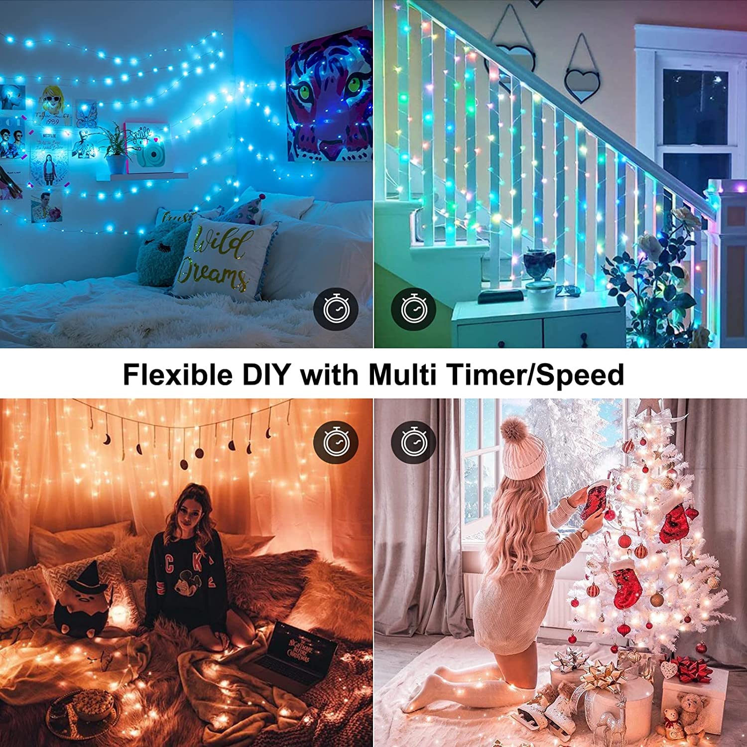 PhilzOps Halloween Luci LED USB, 10M 100 LED Multi Colore Natale Catena Luminos Interni Filo d'argento Mini Luci Stringa Impermeabile per Esterni Bottiglie DIY Feste Matrimonio Casa Patio Decorazione