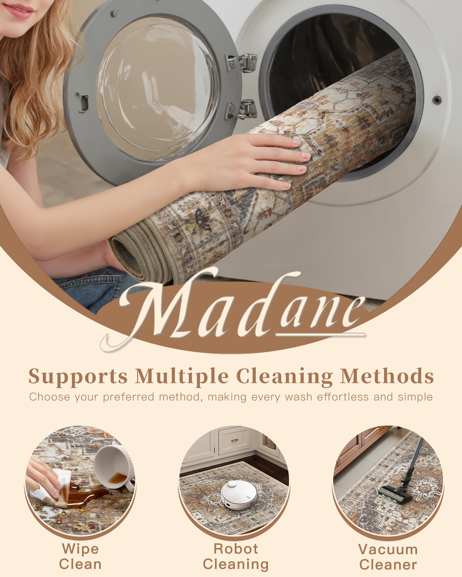 Madane Washable Entry Rug 3x4, Area Rugs for Entryway Kitchen Bathroom Door Mat Indoor Entrance, Vintage Floral Print Office Runner with Non Slip Rubber Backing, Turmeric/Grey