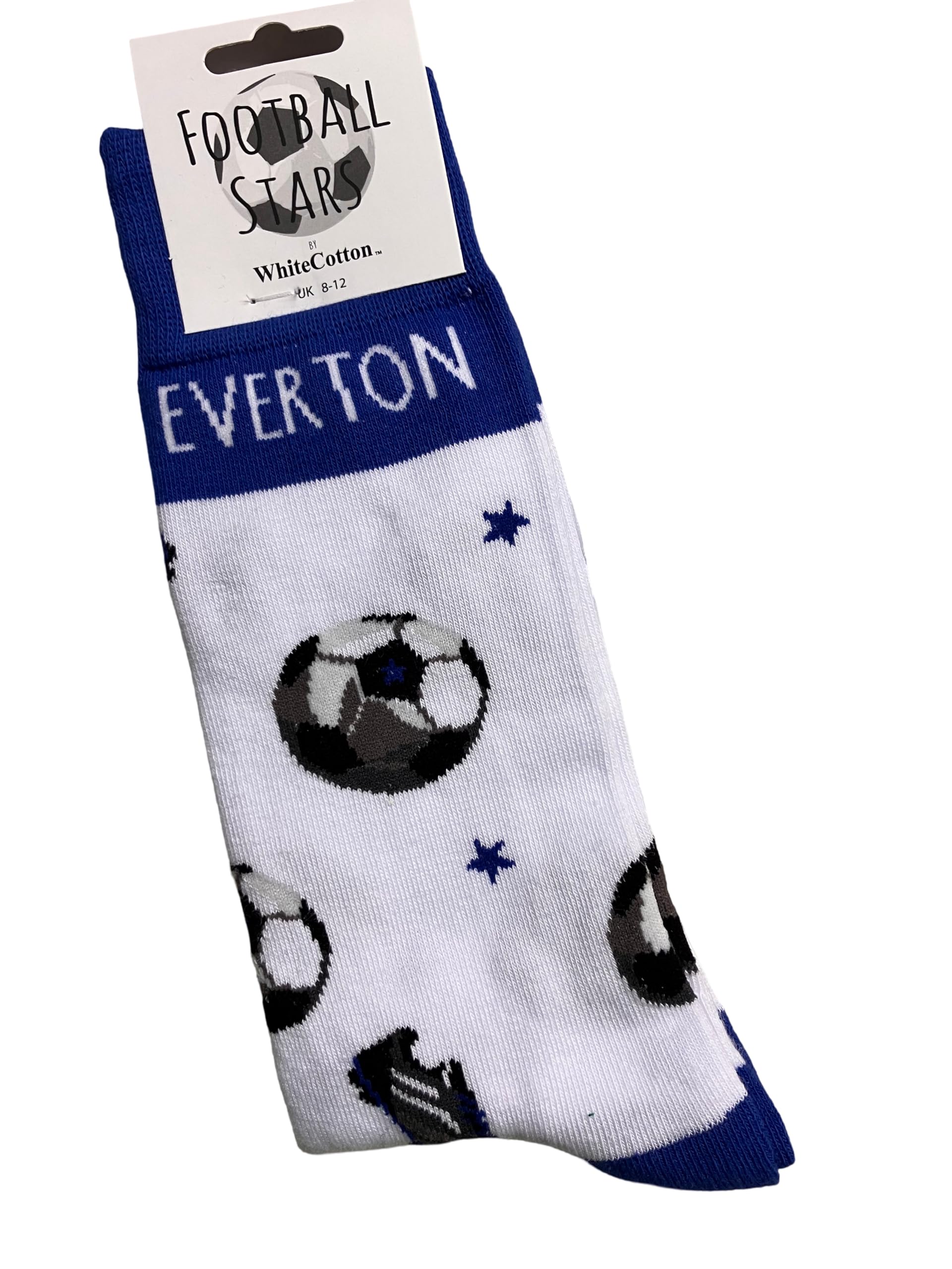 WHITE COTTON CARDS Everton FC Football Club Fan Football Blues Toffees - Novelty Socks. Size UK Small 2-7 (S-FN6-S)