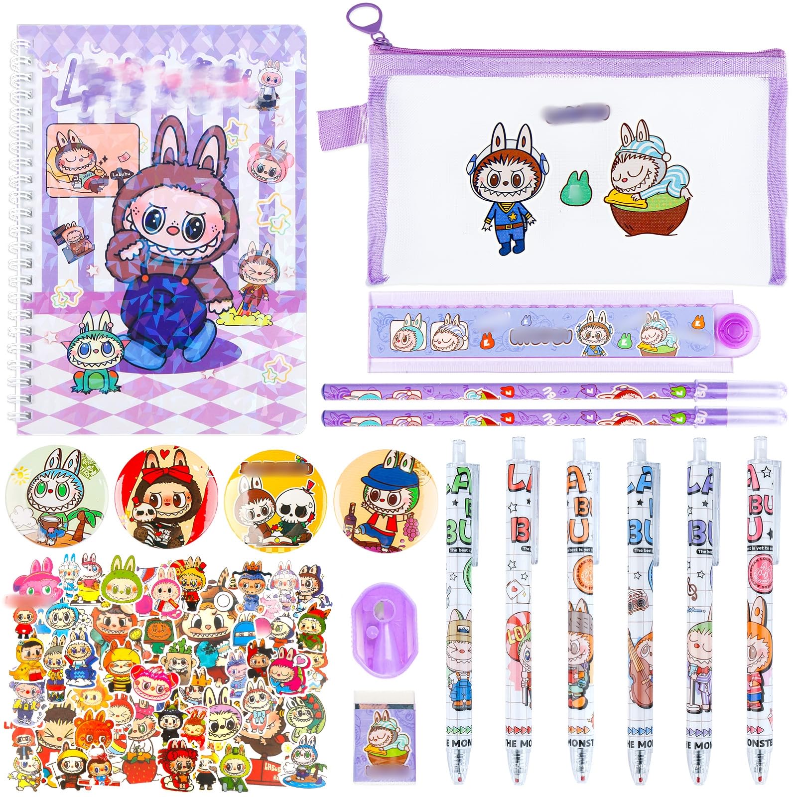 yumcute Kawaii Stationery Set Cute School Supplies Back to School Gift for Kids Office Supplies Gifts for School Season Girls Including Notebook Pencil Case Gel Pens HB Pencils Sharpener Ruler Eraser