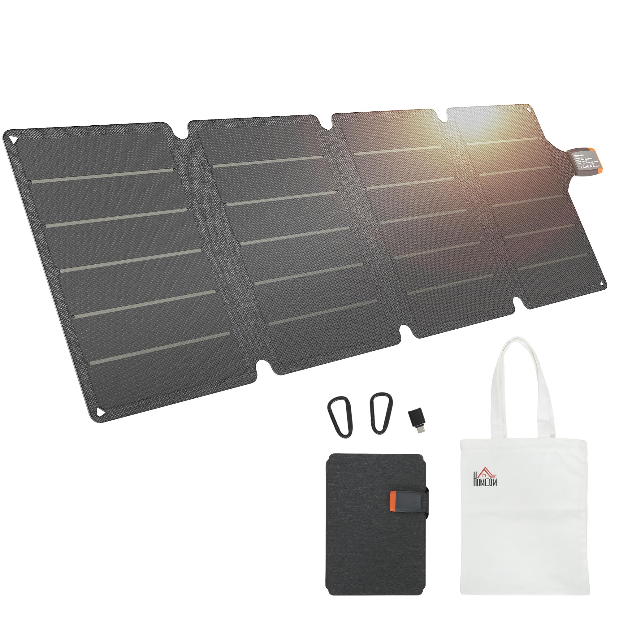 HOMCOM Chargeur Solaire Pliable 36W Panneau Solaire Portable avec Ports Type-C et USB-a imperméable IP67 pour téléphone, activités en Plein air, Camping, randonnée, Gris