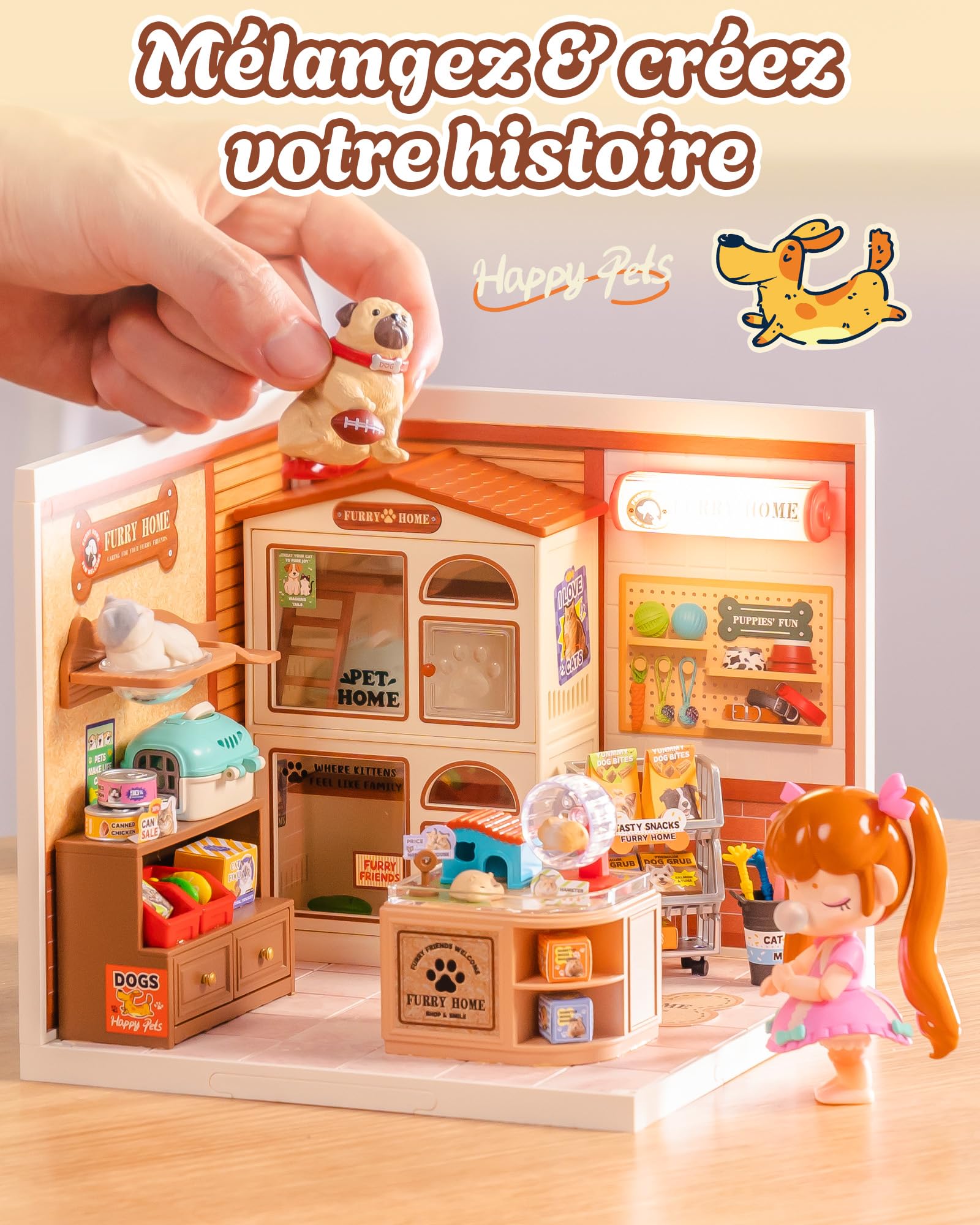 Rolife Super Creator Furry Friends' Home, Maquette Miniature avec LED sans Colle, Série Collection, Kit Déco Bureau et Chambre Apaisant, Cadeau Anniversaire Filles Femmes