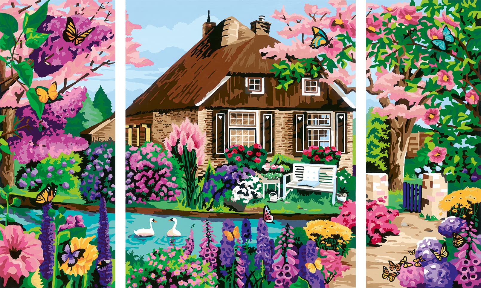 Ravensburger CreArt 23550 - Zauberhaftes Cottage - Triptychon Malen nach Zahlen Erwachsene, DIY Malset mit Pinsel und Acrylfarben, Geschenk für Frauen und Männer, Malen für Erwachsene