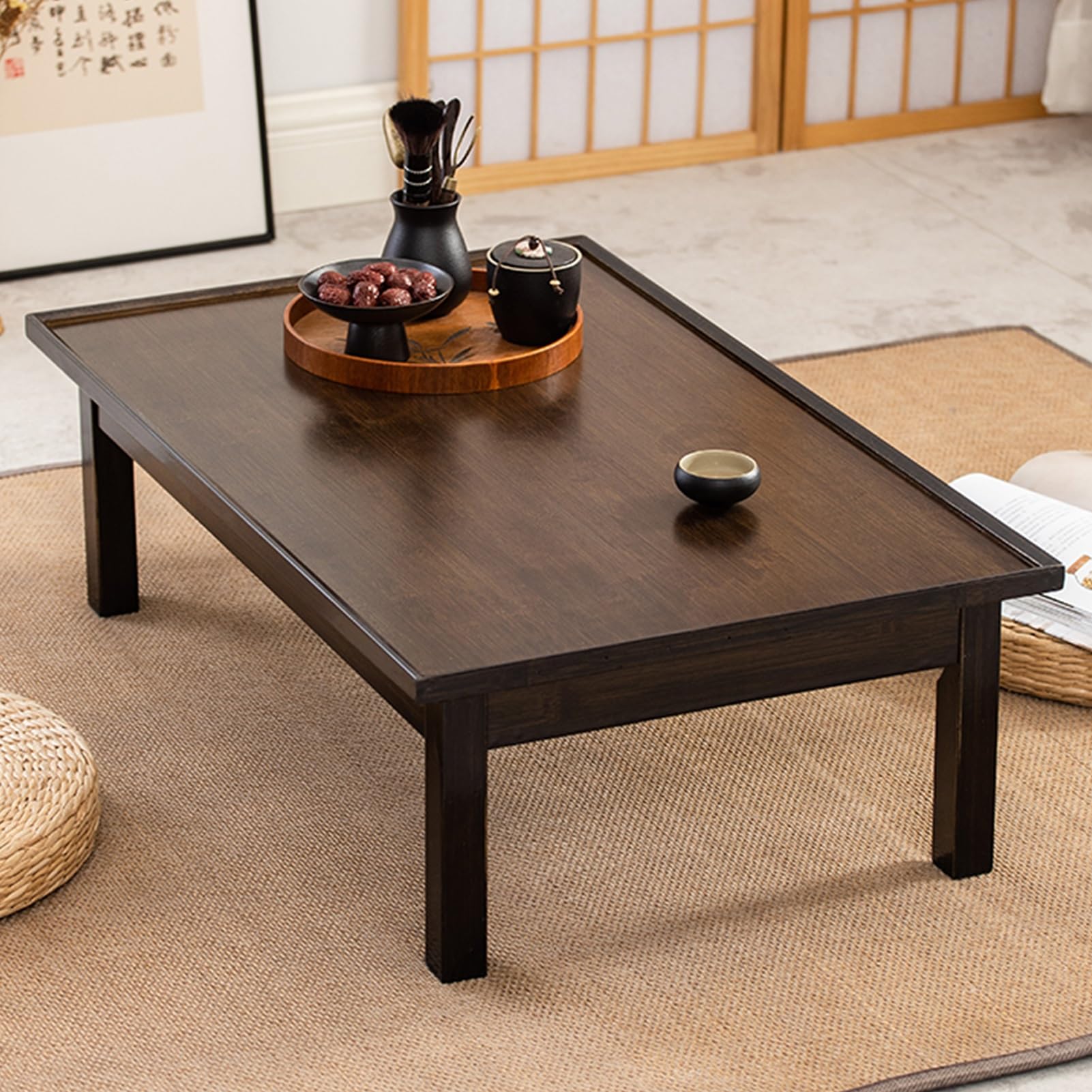 Table basse tatami style japonais multi usage pour baie vitrée