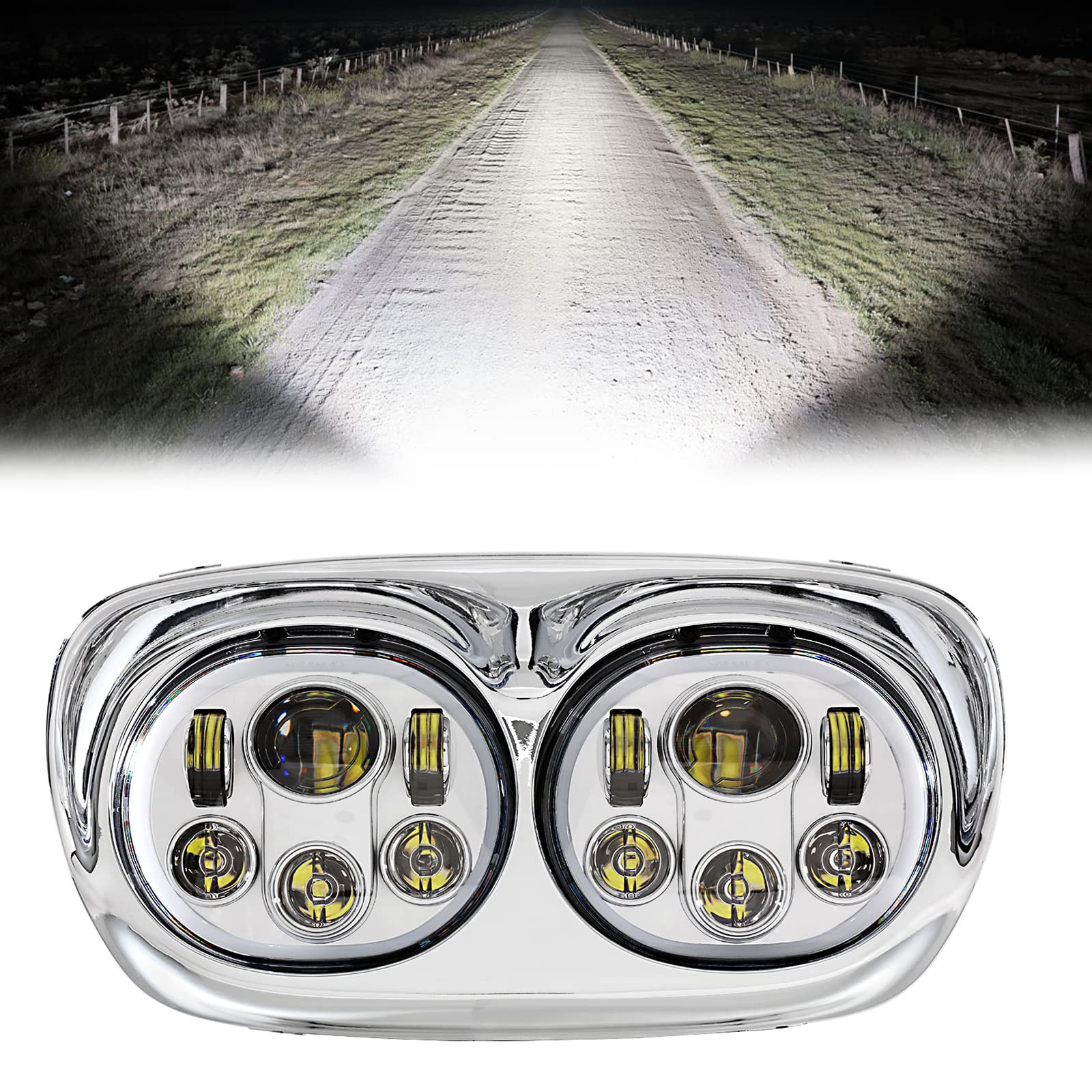 INNOGLOW Motorcycle Projector Dual LED Headlight Lamp with Angle Eyes Black for Harley Road Glide 20