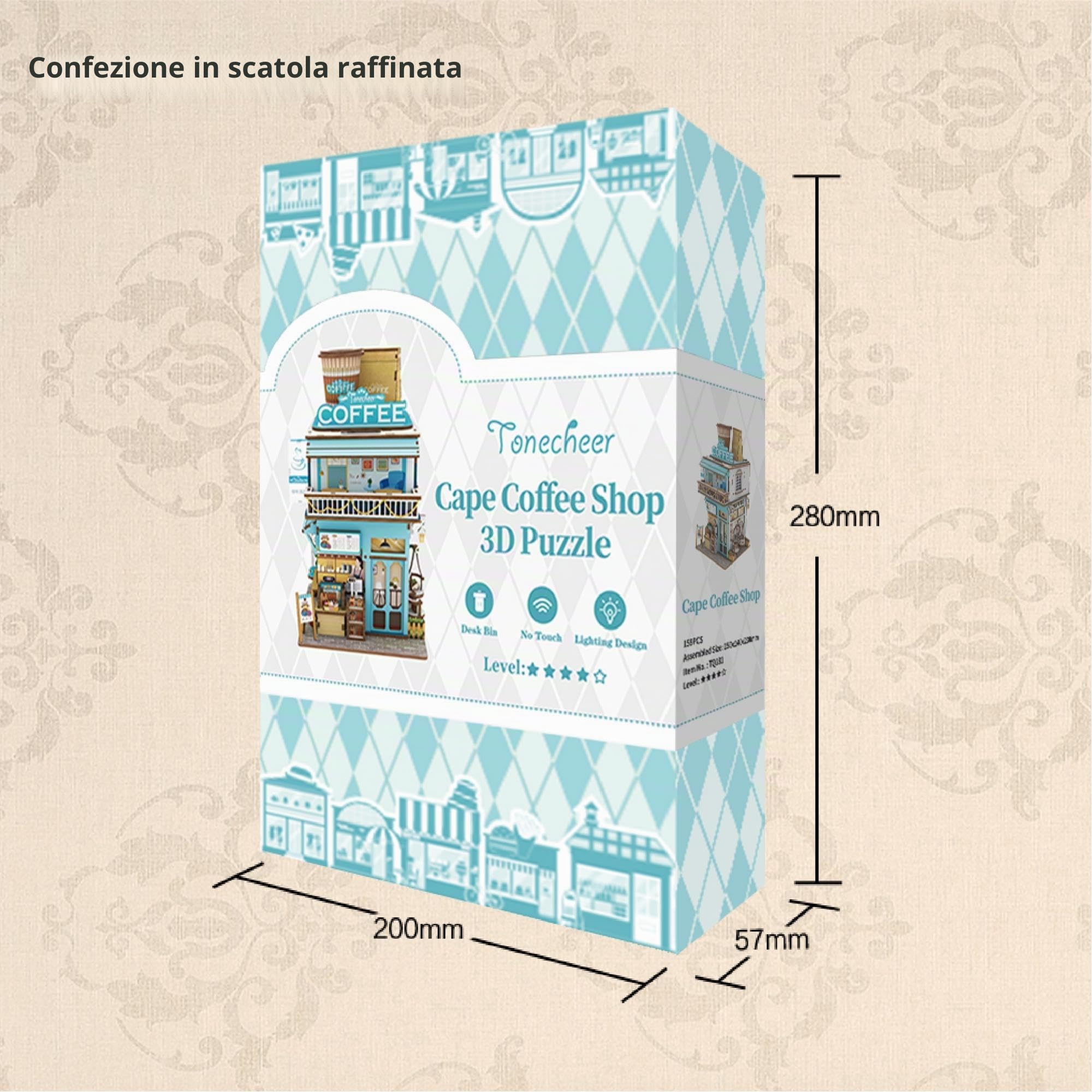 Tonecheer Puzzle 3D Creativo in Legno Adulti, Fai-da-Te Kit di Modellismo da Costruzioni Artigianato Meccanico Ottima Idea Regalo, Domestica con Apertura Automatica del Coperchio(cappa caffetteria)