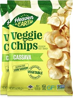 Heaven & Earth Cassava Chips 5oz (2 Pack) - Gluten Free, Non-GMO, Low Sodium, Kosher Thin Crisp Root Vegetable Snack