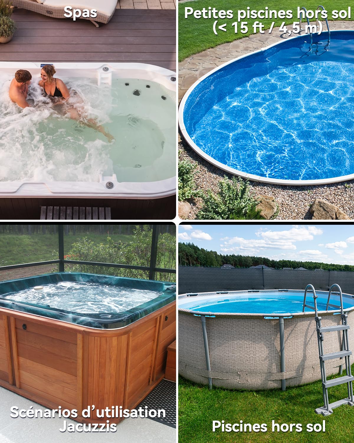 Aspirateur Piscine, Aspirateur Spa Jacuzzi, 60 Min d’Autonomie, Manuel Nettoyeur Piscine avec Filtres et Brosse, pour Piscine, Jacuzzi et Spa