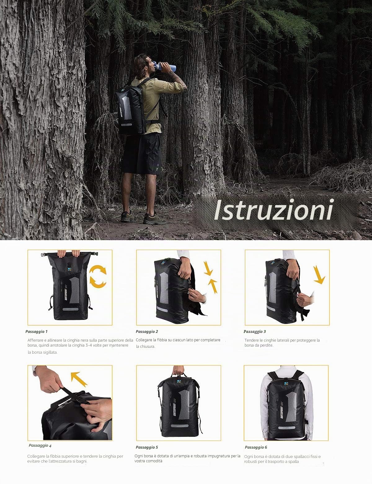 IDRYBAGImpermeabile Zaino 20L/30L/40L Galleggiante per Uomini