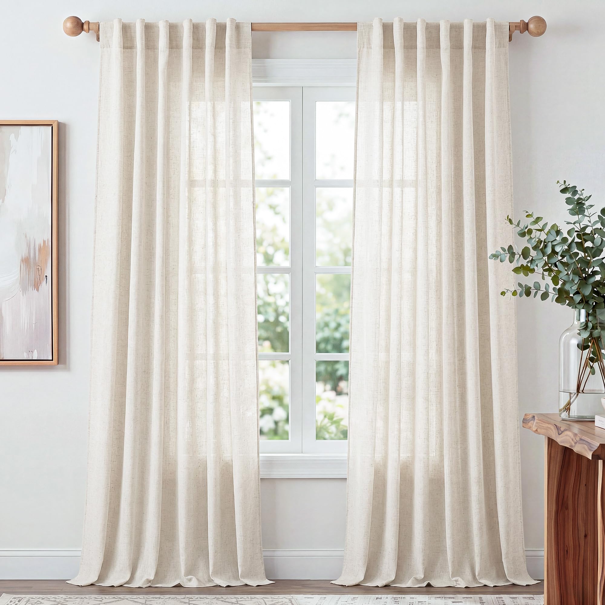 PONY DANCE Vorhänge Leinen Beige mit Verdeckten Schlaufen & Tunnelzug für Schlafzimmer Leinenoptik Vorhang Halbtransparent Boho Kinderzimmer Linen Curtains