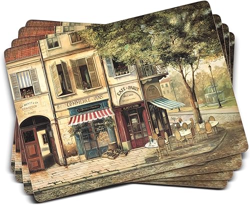 Pimpernel Parisian Scenes Collection - Juego de 4 manteles individuales resistentes al calor, tabla con respaldo de corcho, juego de manteles