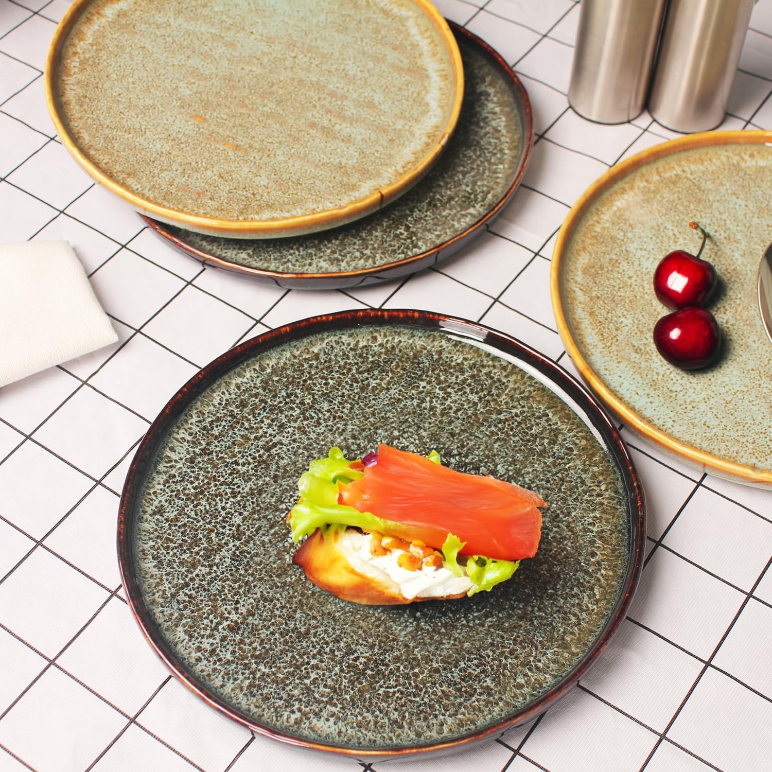 Appetizer plate Porcelain Dinner Plates Set of 4,for Main Dish,Steak,Bread,Risotto,Pasta,Salad - Microwave,Oven and Dishwasher Safe,Scratch Resistant durable,9.84 Inch Black - Image 7