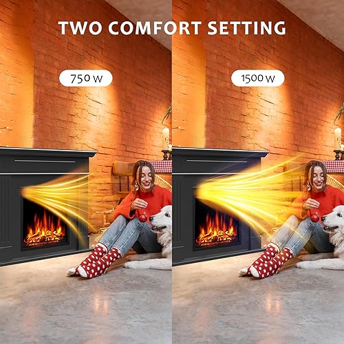 Vista 14 de Xbeauty Chimenea eléctrica de 44 pulgadas con paquete de repisa, calentador de chimenea independiente con tronco y control remoto, 750-1500 W, Negro