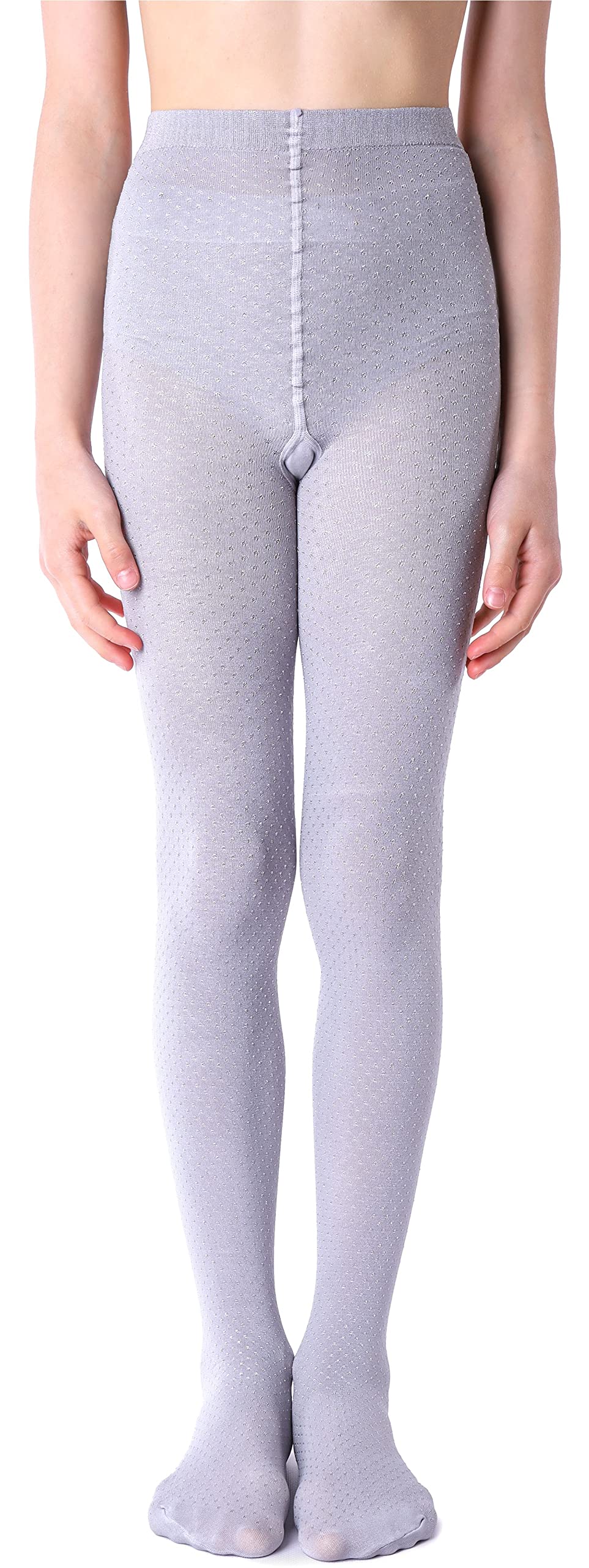 Noq Girls Minimini Silver Tights With 3D Effect Pattern Plain Dance Gymnastic School Pantyhose Fancy Outfit Little Princess, 12-13 Years (152-158 Cm)