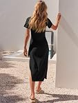 ANRABESS 2026 Été Maxi T-shirt Robe manches courtes Col d'équerre Taille Casual Slim Fit Slit Printemps Longues robes de plage pour femme