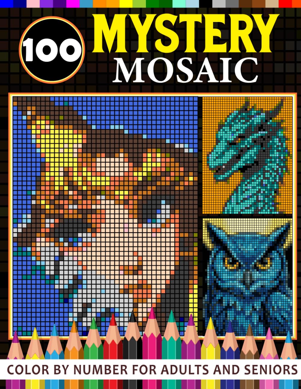 100 Mystery Mosaic: Color by Number for Adults and Seniors With 3 Shape Rectangle,Hexagon,Diamond