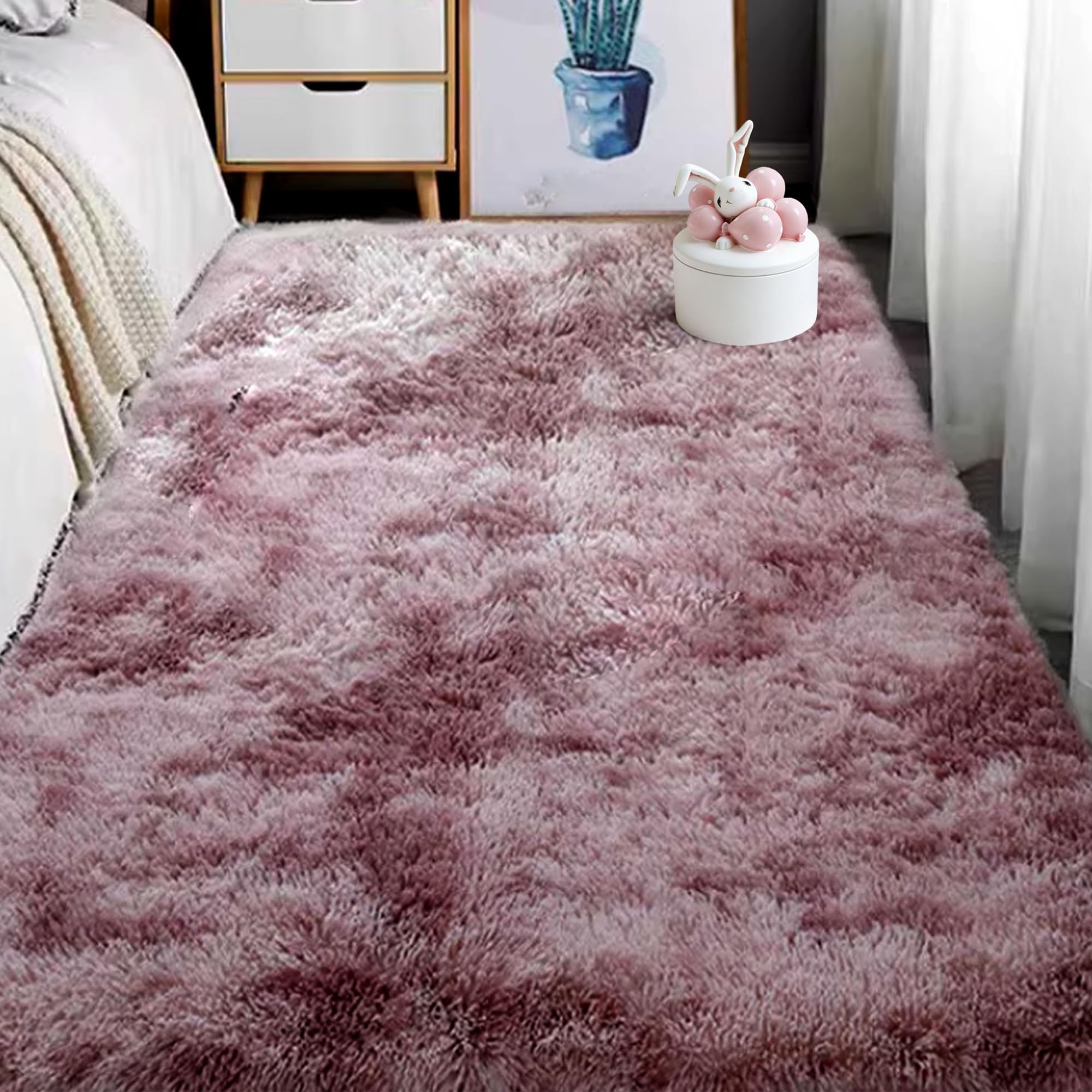 Grand tapis salon 150 x 300 cm pelucheux rose pourpre pour chambre et cuisine