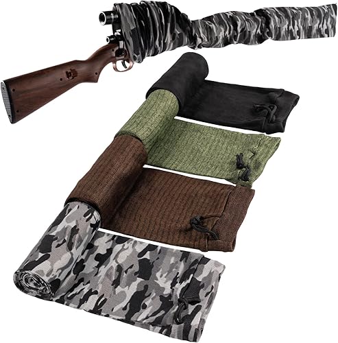 Rcrirth 4pcs Gun Socks For Rifles And Shotguns Knit Gun Sock 52 X 4.2 Inches - Elastic Design Rifle Sock Gun Sleeve with Drawstring Closure For