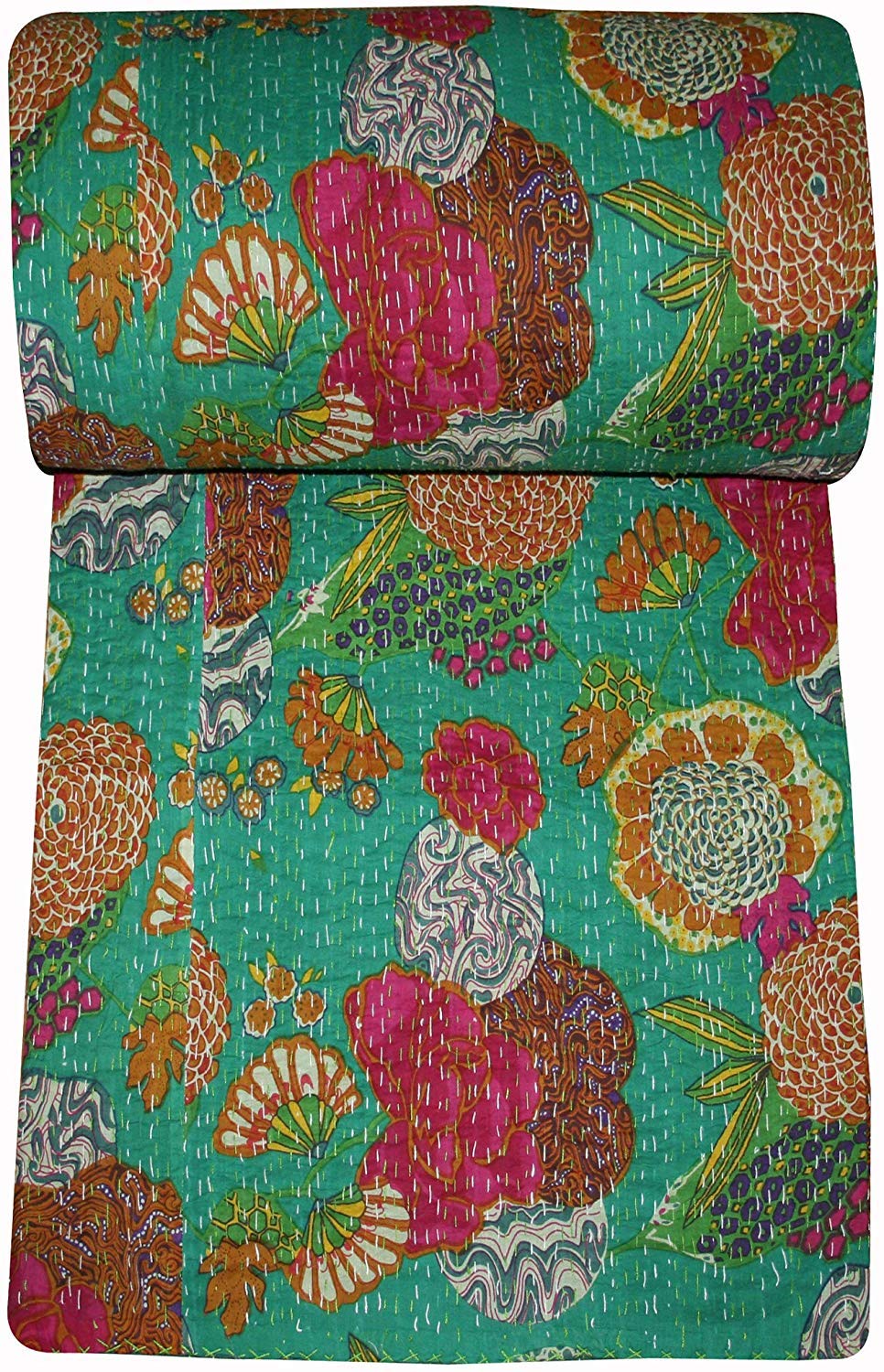 Textile Work Creations TI AMO Cotton Izharli Handmade Bedspread Kantha Quilt King Size Bohemian Bedspread Kantha Quilt Single-image-21