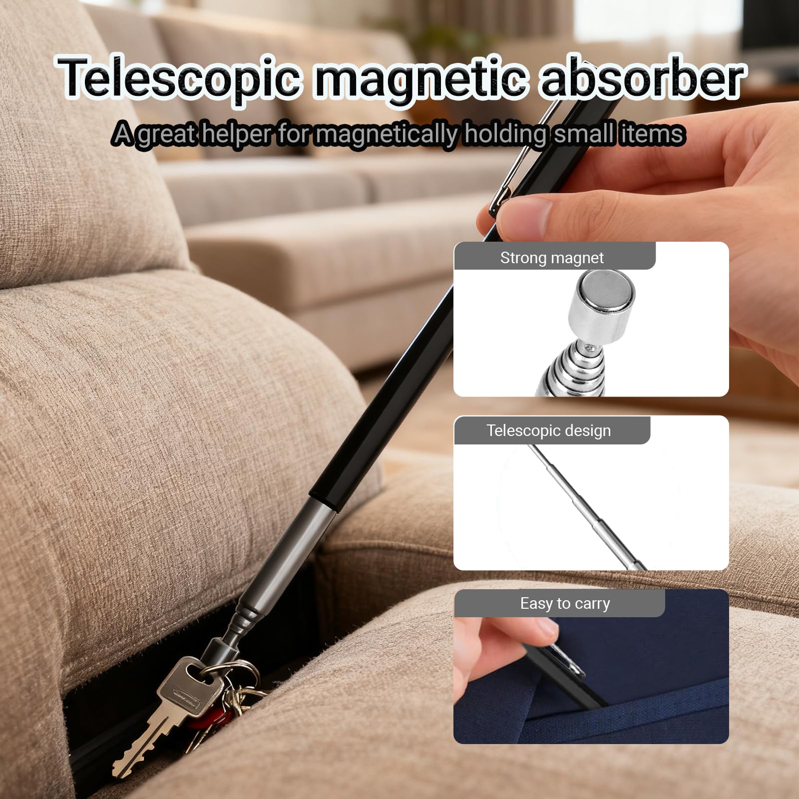 3 Piezas Varillas MagnéTicas TelescóPicas, Imanes de Varilla Flexibles Hasta 62 Cm, Elevador MagnéTico Extensible, para Recoger Tornillos Y Tuercas Y Otros Objetos MetáLicos (1.5lb 3lb 5lb)