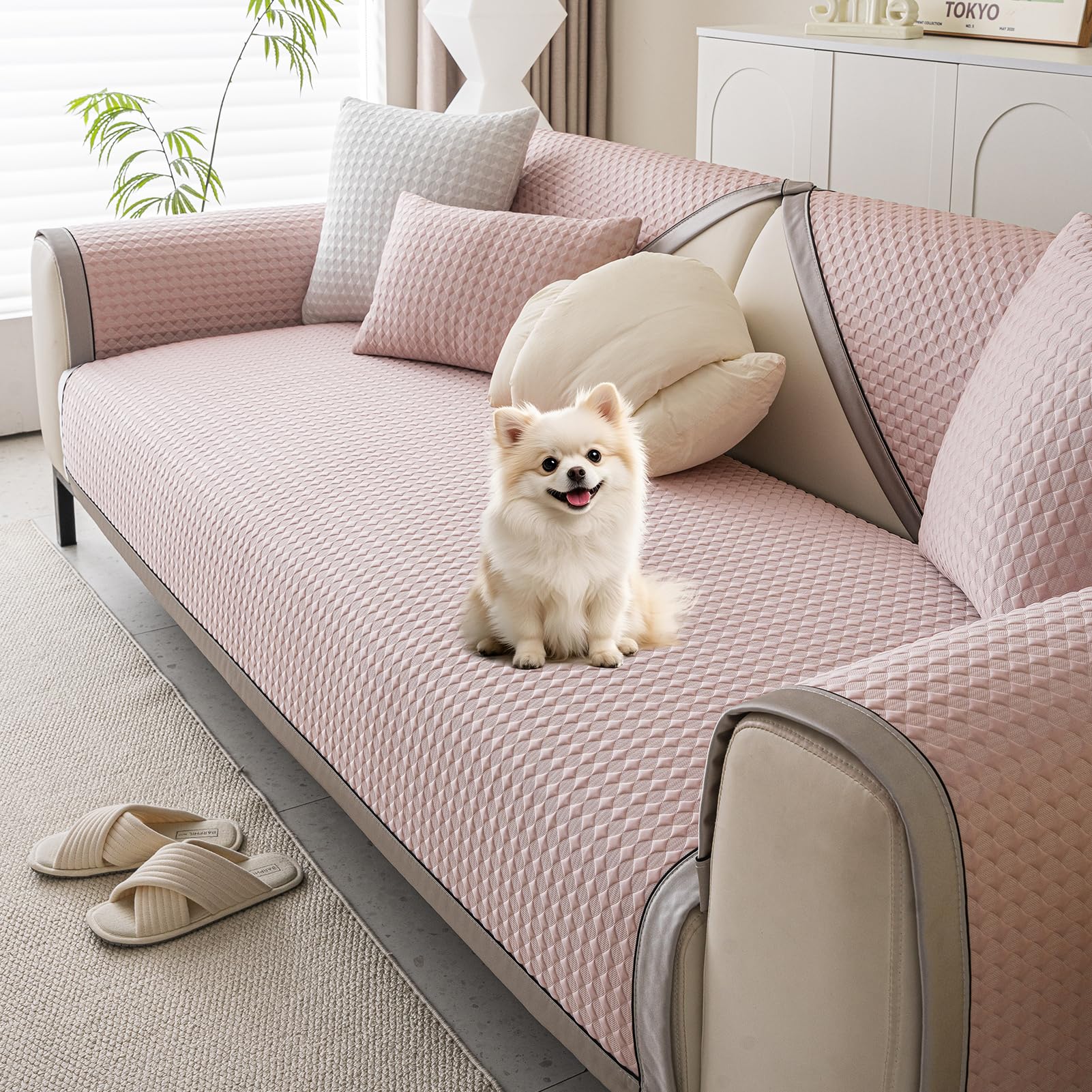 BXFUL New Cooling Ice Silk Sofa Cover Washable - Summer Universal Sofa Cushion Cover, Non-Slip 1 2 3 Seater Couch Cover for Sectional Sofa, Sofa Slipcover L Shape Furniture Protector (Pink,70x120cm)