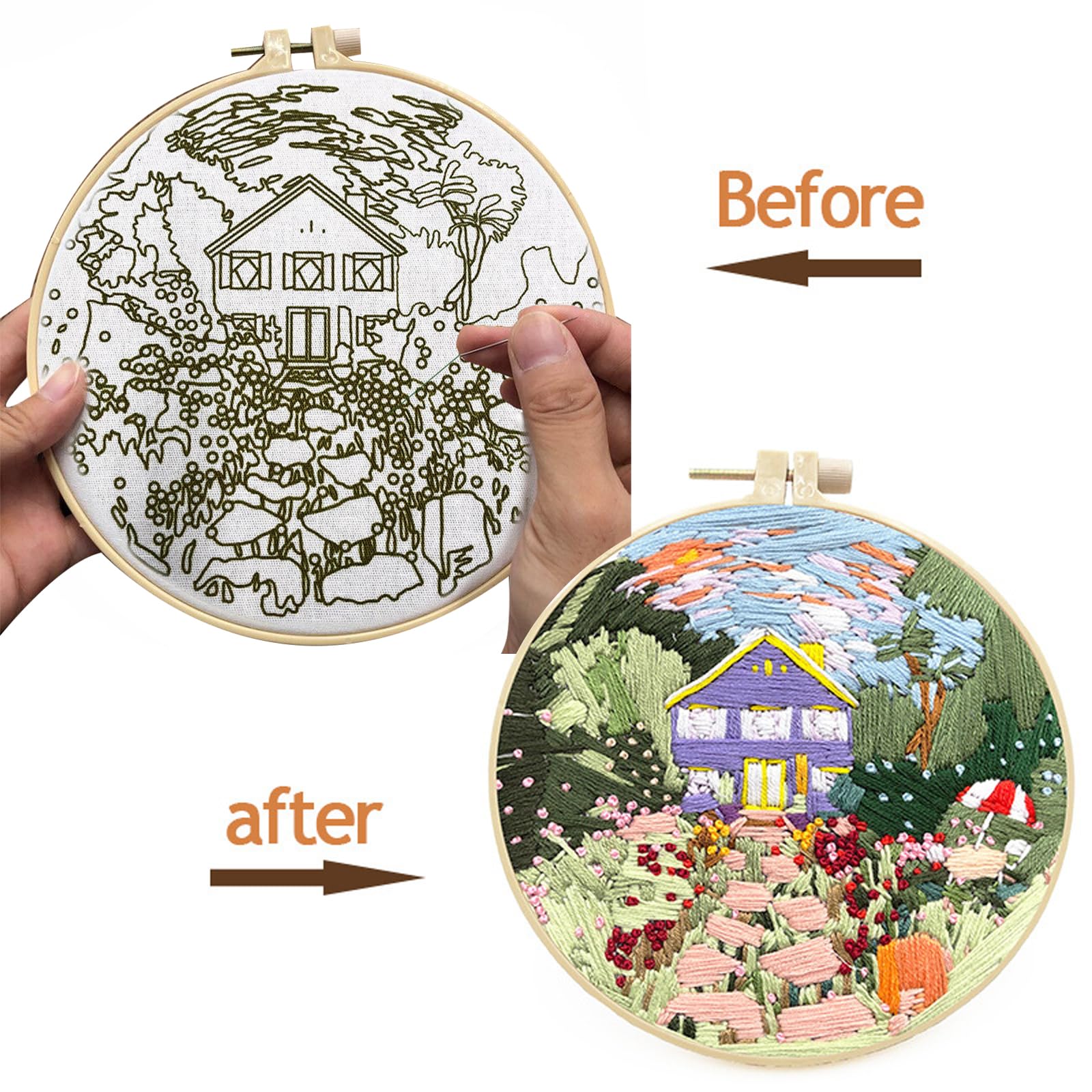 TYXHXTF 2 Sets Embroidery Kit, Embroidery Starter Kits, Embroidery Kit for Beginners Including Patterned Embroidery Cloth - Image 4