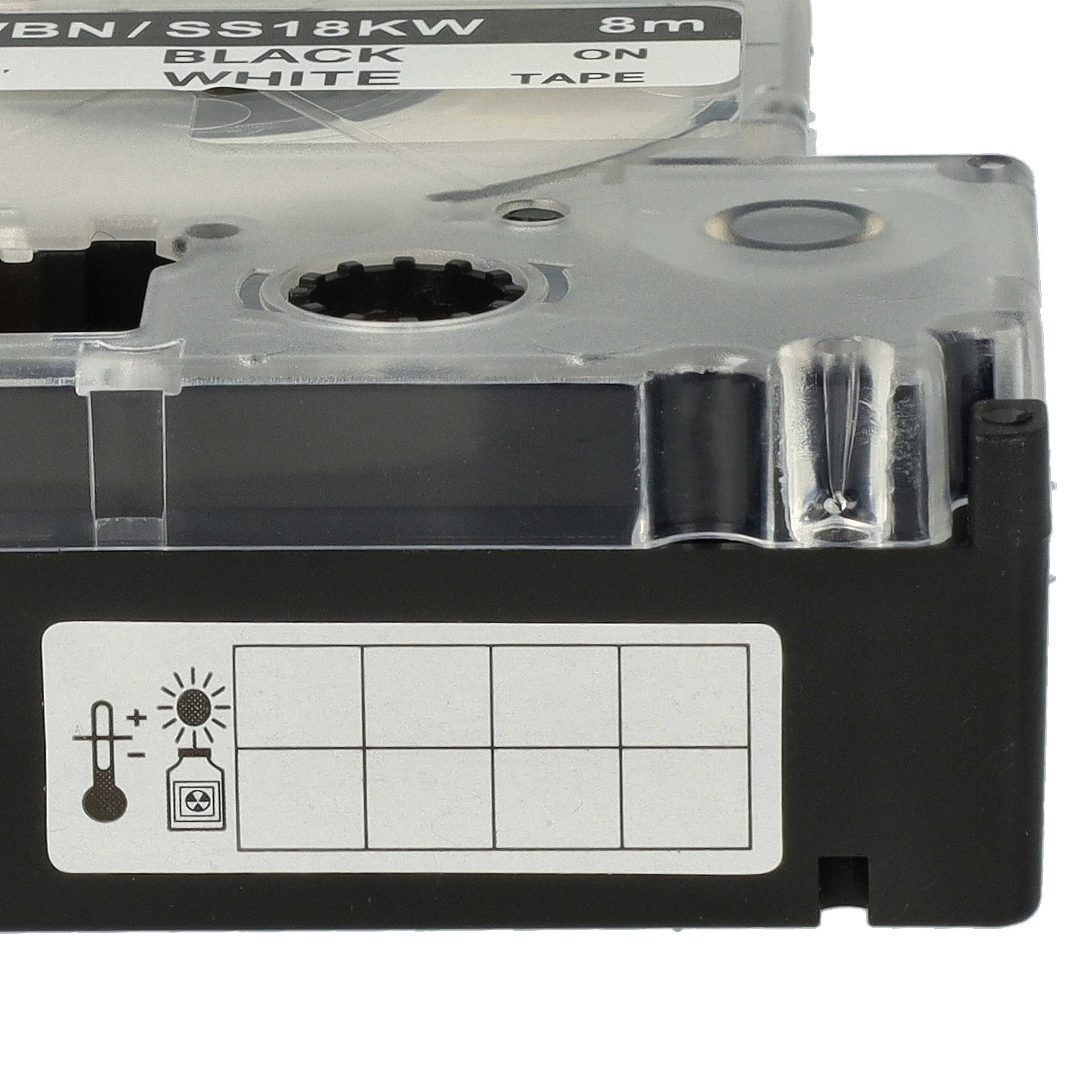 vhbw 50x cinta de escritura compatible con KingJim SR-PBW1, SR-RK1, SR6700D, SR750, SR950 impresora etiqueta 8m x 18 mm negro a blanco
